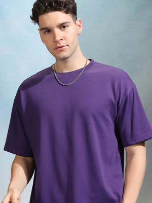 HIGHLANDER Solid Men Round Neck Purple T-Shirt