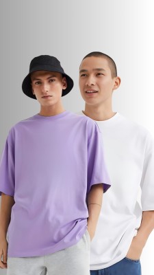 TBS-THE BARGAIN STREET Solid Men Round Neck Purple, White T-Shirt