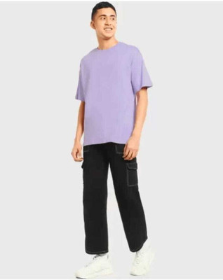 etsun Solid Men Round Neck Purple T-Shirt