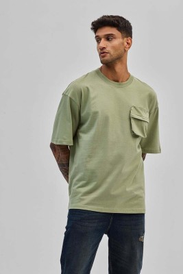 Snitch Solid Men Round Neck Green T-Shirt