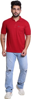 Japroz Solid Men Polo Neck Maroon T-Shirt