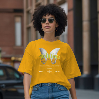 HouseOfCommon Graphic Print Women Round Neck Yellow T-Shirt