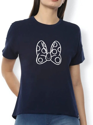 Nilan Tees Wear Printed Women Round Neck Navy Blue T-Shirt