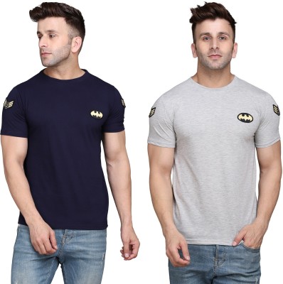 Lawful Casual Solid Men Round Neck Silver, Dark Blue T-Shirt