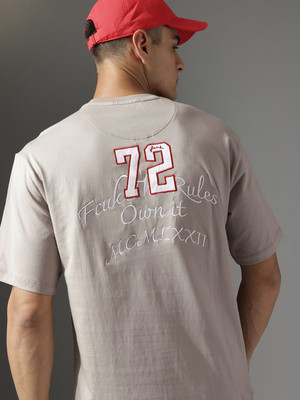 FCUK Self Design Men Round Neck Brown T-Shirt