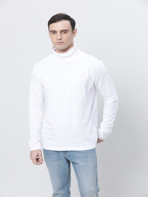 Kryptic Solid Men High Neck White T-Shirt