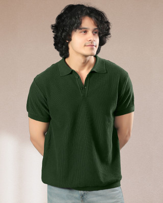 SaintArebian Self Design Men Polo Neck Dark Green T-Shirt