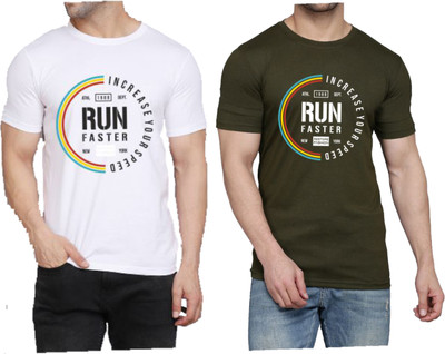 WOOSTRO Printed Men Round Neck White, Dark Green T-Shirt