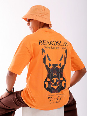 The Indian Garage Co. Printed Men Crew Neck Orange T-Shirt