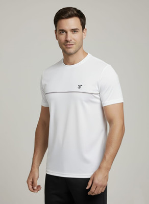 LIVINGTOOL Abstract Men Round Neck White T-Shirt