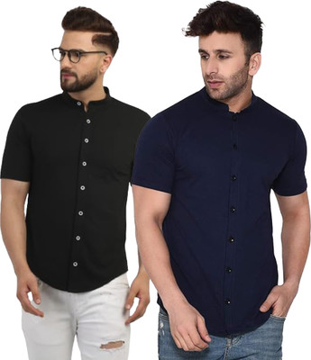 UNFLD Solid Men Polo Neck Black, Blue T-Shirt