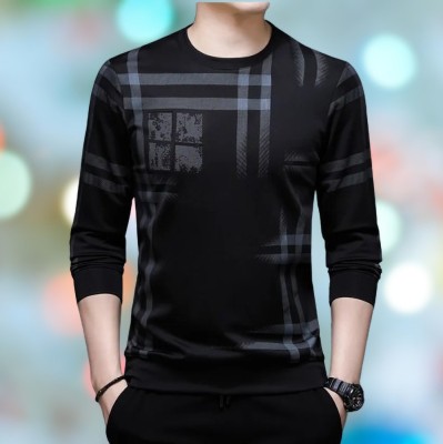 AVEJO Checkered Men Round Neck Black T-Shirt