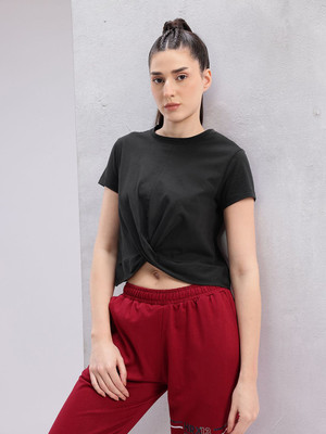 HRX by Hrithik Roshan Solid Women Round Neck Black T-Shirt