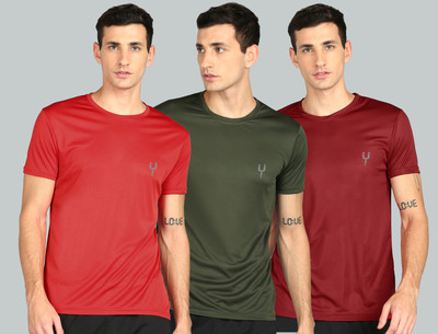 Fricker Solid Men Round Neck Red, Dark Green, Maroon T-Shirt
