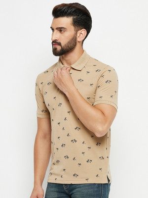 EMERALD APPAREL TRADING Printed Men Polo Neck Beige T-Shirt