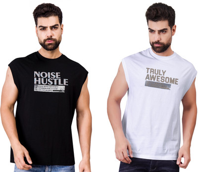 I&D Graphic Print Men Round Neck Black, White T-Shirt
