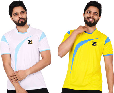 La Milano Colorblock Men Mandarin Collar Yellow, White T-Shirt