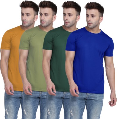 TQH Solid Men Round Neck Yellow, Light Green, Green, Blue T-Shirt