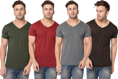 JB Jangoboy Solid Men V Neck Multicolor T-Shirt