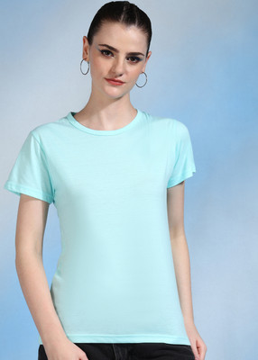 Moda Rapido Solid Women Round Neck Light Blue T-Shirt