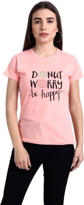 Fabflee Printed Women Round Neck Pink T-Shirt