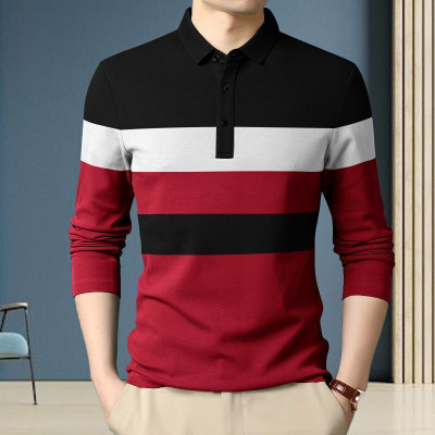 BELACHY Striped Men Polo Neck Grey T-Shirt
