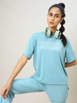 TECHNOSPORT Typography Women Round Neck Light Blue T-Shirt