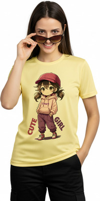 Aasha-Kriti Graphic Print Women Round Neck Yellow T-Shirt