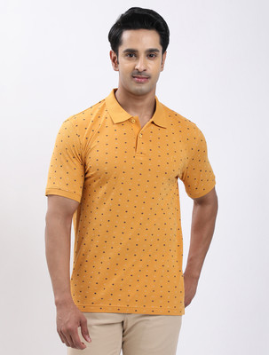 INDIAN TERRAIN Printed Men Polo Neck Yellow T-Shirt