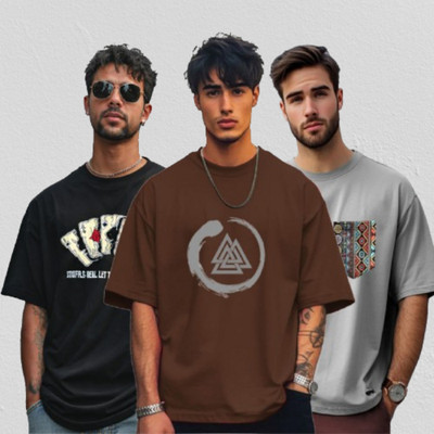 CLAfoutis Typography Men Round Neck Multicolor T-Shirt