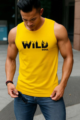 Raktajihva Printed Men Round Neck Yellow T-Shirt