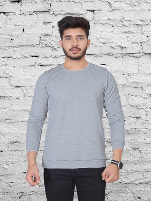 Krishna Designing Solid Men Round Neck Grey T-Shirt