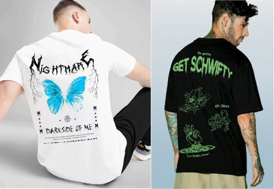 stylesmyth Printed Men Round Neck Black, White T-Shirt