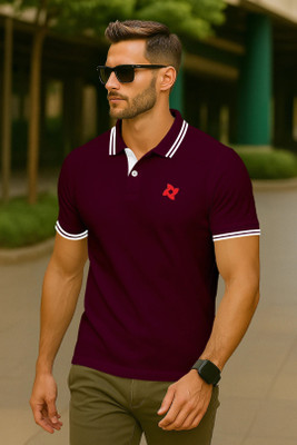 Dagcros Solid Men Polo Neck Maroon T-Shirt