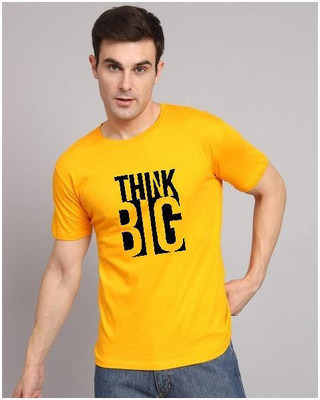 sms creation Typography Men Round Neck Yellow T-Shirt