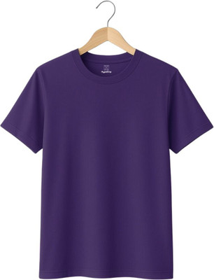 HypeDrip Solid Men Round Neck Purple T-Shirt