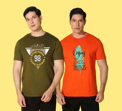 WOOSTRO Printed Men Round Neck Multicolor T-Shirt