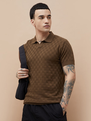 Forca by Lifestyle Self Design Men Polo Neck Brown T-Shirt
