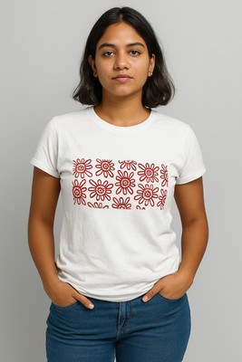 THREADTANTRUMS Floral Print Women Round Neck White T-Shirt