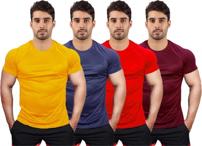 UDI n ADI Solid Men Round Neck Yellow, Navy Blue, Red, Maroon T-Shirt