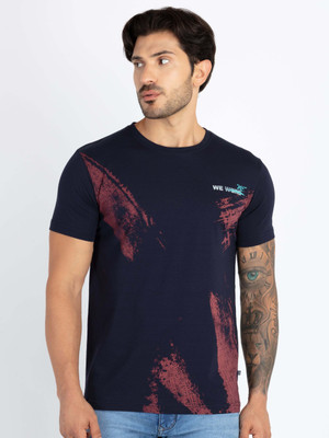 Status Quo Printed Men Round Neck Navy Blue T-Shirt