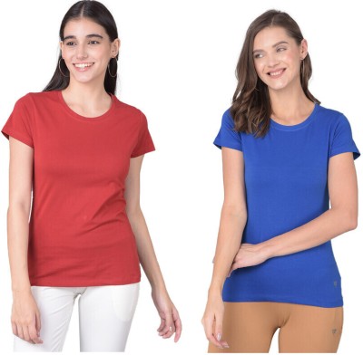 Comfort Lady Solid Women Round Neck Blue, Red T-Shirt