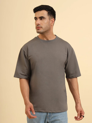 UNIQSOME Solid Men Round Neck Grey T-Shirt