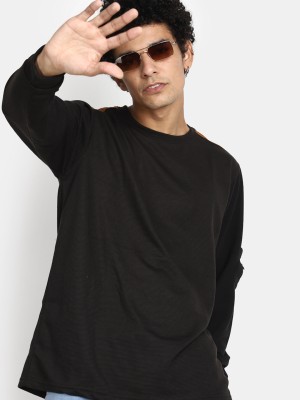 V-MART Solid Men Round Neck Black T-Shirt