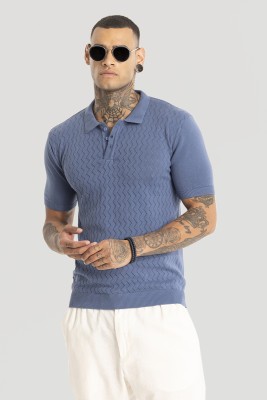 Snitch Solid Men Polo Neck Blue T-Shirt