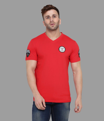 Trendfull Printed Men V Neck Red T-Shirt