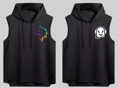 Mundali Graphic Print Men Hooded Neck Black T-Shirt