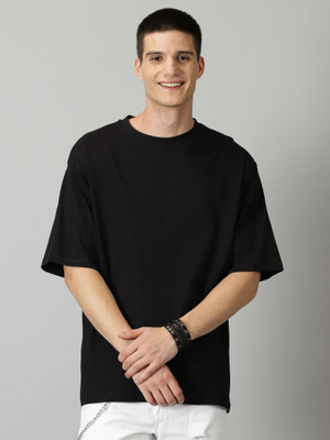 HAMBERG Solid Men Round Neck Black T-Shirt