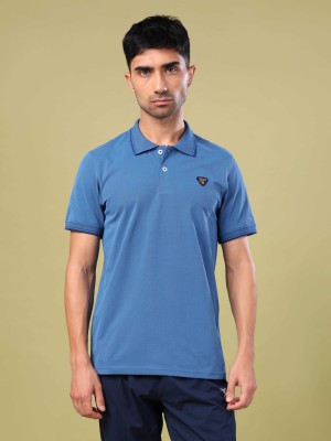 TECHNOSPORT Printed Men Polo Neck Blue T-Shirt