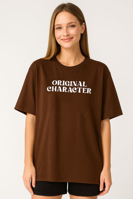 Kings London Printed Women Round Neck Maroon T-Shirt